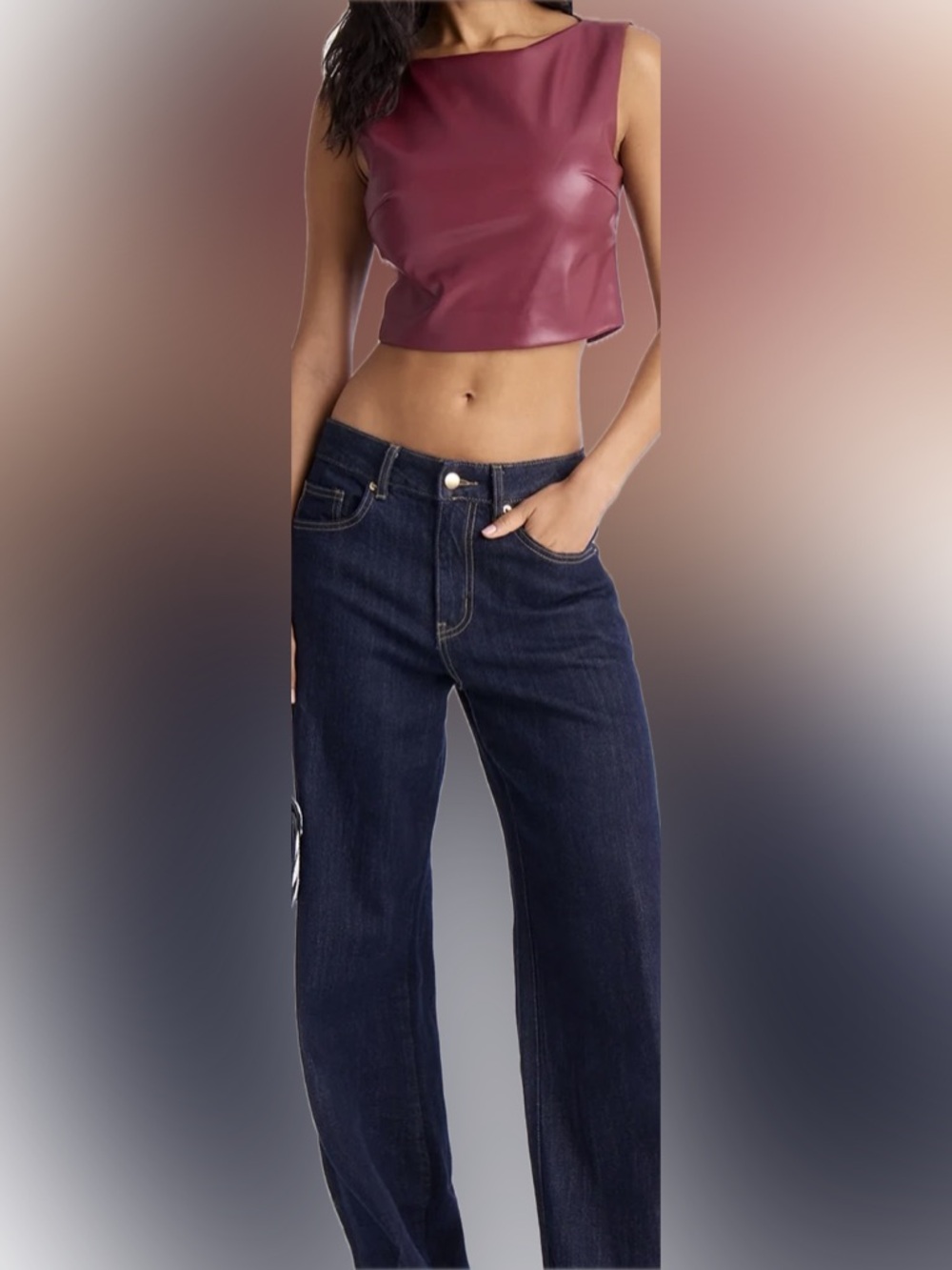 Backless Crop Top in Burgundy Faux Leather - Women